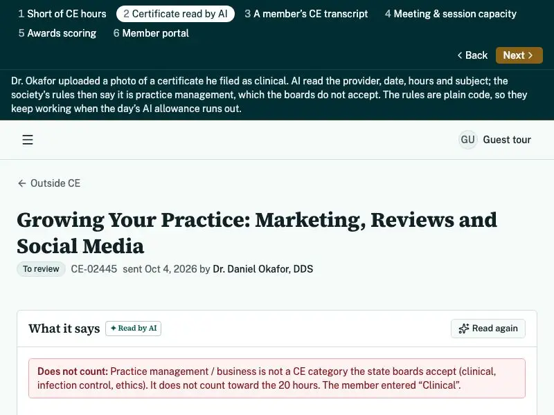 CE certificate read by AI — Tri-State Dental Society
